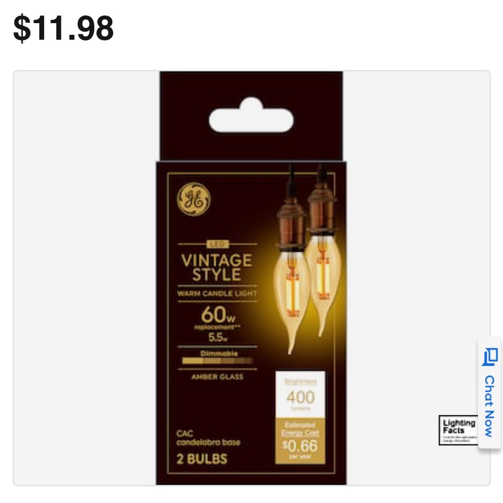 24 GE LED candelabra bulbs, 60 watt equivalent